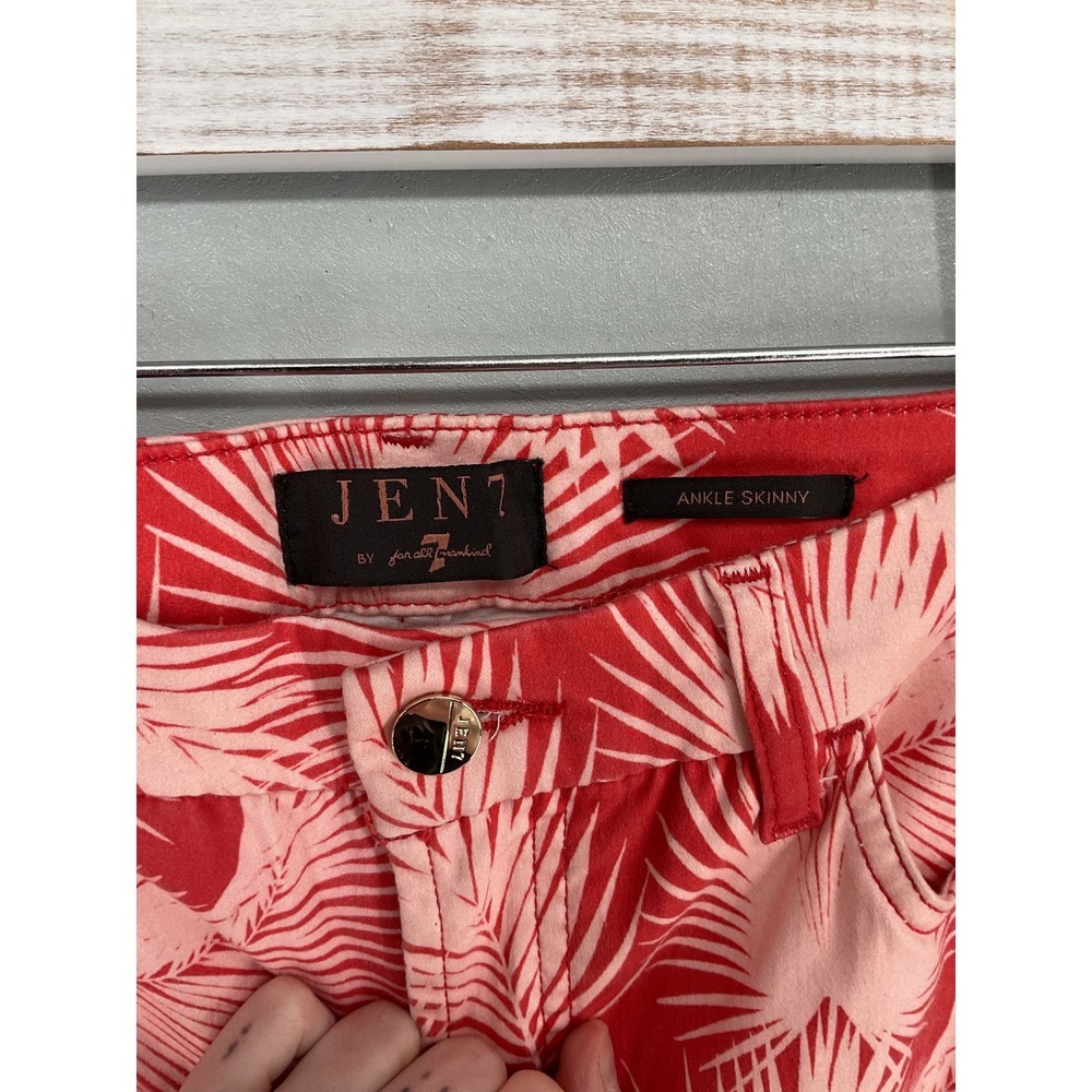Jen7 Womens Ankle Skinny Jeans Red Pink Tropical Palm Leaf Print 10 - Picture 4 of 4